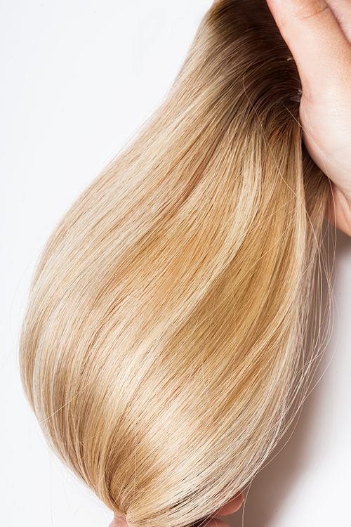 Extensionology: Dark brown root | Ash blonde (2 | R18/22) - Luxury seamless invisible tape-in extensions (Tailored) and Matte regular tape in(Bare)